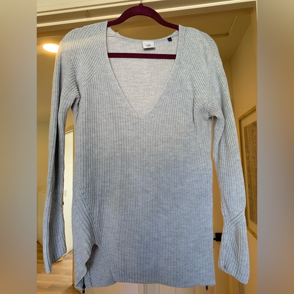 Cabi Cloud Deep V Side Zip Pullover Sweater